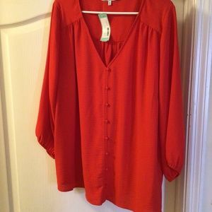Par La Mer Red 2X button front blouse